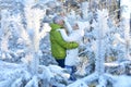 Portrait of happy senior couple dancing at winter park Royalty Free Stock Photo