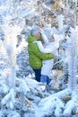 Portrait of happy senior couple dancing at winter park Royalty Free Stock Photo