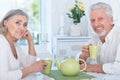 Portrait of happy Senior couple drinking tea Royalty Free Stock Photo