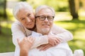 Portrait of happy senior couple at park Royalty Free Stock Photo