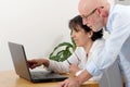 Portrait of a happy senior couple using laptop Royalty Free Stock Photo