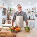 Portrait of happy senior elderly asian grandmother standing cooking meal in kitchen,Old women prepare dinner in hobby lifestyle Royalty Free Stock Photo