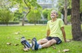 portrait happy senior male relaxing in the city park after exercise Royalty Free Stock Photo