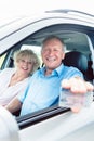 Portrait of a happy senior man showing his driving license Royalty Free Stock Photo