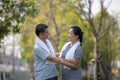 Portrait of Happy senior sports couple outdoors running