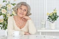 Portrait of happy senior woman drinking tea Royalty Free Stock Photo