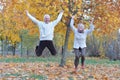 Portrait of happy senior woman and man in park Royalty Free Stock Photo