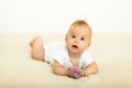 Portrait of happy smile baby relaxing on the bed Royalty Free Stock Photo