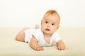 Portrait of happy smile baby relaxing on the bed Royalty Free Stock Photo