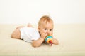 Portrait of happy smile baby relaxing on the bed Royalty Free Stock Photo