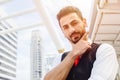 portrait happy smile hispanic latin business young man smart look handsome action model closeup outdoors Royalty Free Stock Photo