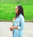 Portrait happy smiling african woman wearing a jeans shirt Royalty Free Stock Photo