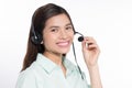 Portrait of happy smiling asian woamn support phone operator in