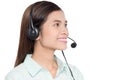 Portrait of happy smiling asian woamn support phone operator in