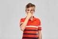 Portrait of happy smiling boy in eyeglasses Royalty Free Stock Photo