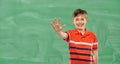 portrait of happy smiling boy showing five fingers Royalty Free Stock Photo