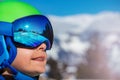 Portrait of a happy smiling boy in ski helmet and mask Royalty Free Stock Photo