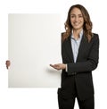 Portrait of a happy smiling business young woman showing a blank signboard Royalty Free Stock Photo