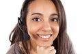 Portrait of happy smiling cheerful support phone operator Royalty Free Stock Photo