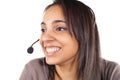 Portrait of happy smiling cheerful support phone operator in headset Royalty Free Stock Photo