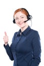 Portrait of happy smiling cheerful support phone operator Royalty Free Stock Photo