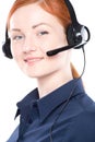 Portrait of happy smiling cheerful support phone operator Royalty Free Stock Photo