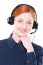 Portrait of happy smiling cheerful support phone operator Royalty Free Stock Photo