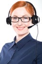 Portrait of happy smiling cheerful support phone operator Royalty Free Stock Photo