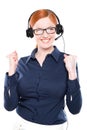 Portrait of happy smiling cheerful support phone operator Royalty Free Stock Photo