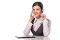 Portrait of happy smiling cheerful support phone operator in headset Royalty Free Stock Photo