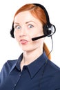 Portrait of happy smiling cheerful support phone operator Royalty Free Stock Photo