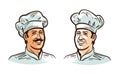 Portrait of happy smiling chef, cook or baker in hat. Cartoon vector illustration