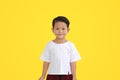 Portrait of happy smiling face asian little baby boy isolated on yellow background - Clipping path Royalty Free Stock Photo