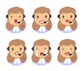 Portrait of happy smiling female customer support phone operator. Callcenter worker with headset. Cartoon vector illustration cauc