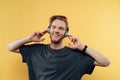 Portrait of Happy Smiling Guy Listening to Music Royalty Free Stock Photo