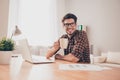 Portrait of happy smiling man having time-out and drinking tea Royalty Free Stock Photo