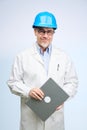 Portrait of happy smiling mid adult engineer on white Royalty Free Stock Photo