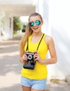 Portrait of happy smiling pretty cool girl in sunglasses Royalty Free Stock Photo