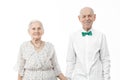 Portrait of happy, smiling, romantic senior man with his wife, old woman in white dress and old man in white shirt Royalty Free Stock Photo