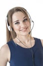 Portrait of a happy smiling support phone operator wearing a headset. Royalty Free Stock Photo