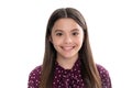 Portrait of happy smiling teenage child girl. Close up portrait of pretty teen girl. Latin or hispanic teenager child Royalty Free Stock Photo