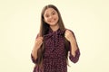 Portrait of happy smiling teenage child girl. Headshot of teenager child girl  on studio background. Childhood Royalty Free Stock Photo