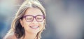 Portrait of a happy smiling teenage girl with dental braces and Royalty Free Stock Photo