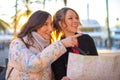 Portrait of happy smiling tourists looking at the map