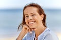 Portrait of happy smiling woman on summer beach Royalty Free Stock Photo