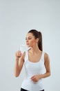 Portrait Of Happy Smiling Young Woman With Glass Of Fresh Water. Healthcare. Drinks. Health, Beauty, Diet Concept. Royalty Free Stock Photo