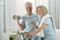 Portrait of happy sporty senior couple exercising Royalty Free Stock Photo