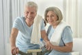 Portrait of happy sporty senior couple exercising Royalty Free Stock Photo