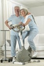 Portrait of happy sporty senior couple exercising Royalty Free Stock Photo