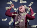 Young Woman Under Rain of Money Royalty Free Stock Photo